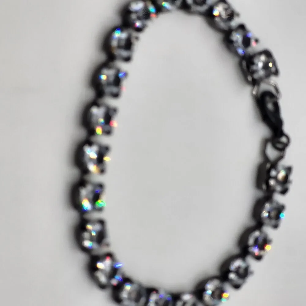 Smokey Grey Chunky Rhinestone Bracelet Silver Tone Bold Statement Festival 8in